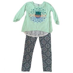 2/$20! Knit Works Long Sleeve Top and Legging Set Mint Green and Gray Size XL